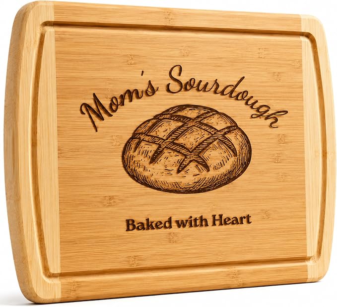 Personalized Sourdough Cutting Board - Engraved Bamboo Bread Board, X-Large Custom Monogrammed Baking Gift for Bakers - 18 x 12 Sourdough Bread Cutting Board for Wedding, House Warming Gifts New Home