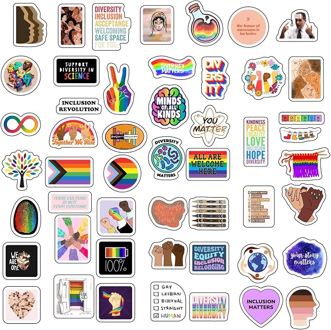 100Pcs Diversity & Inclusion Stickers for Water Bottle and Laptop - Social Awareness Party Supplies & Decorations, Waterproof Vinyl Unity Decals, Diversity Stickers Laptop, Gifts for Women & Men