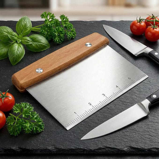 Dough Cutter, Kitchen Scraper, Food Scraper, Multipurpose Pastry Pizza Baking Cooking Cutting Board, Bench Scraper Kitchen Tool, Stainless Steel Metal Griddle Scraper Chopper Tool