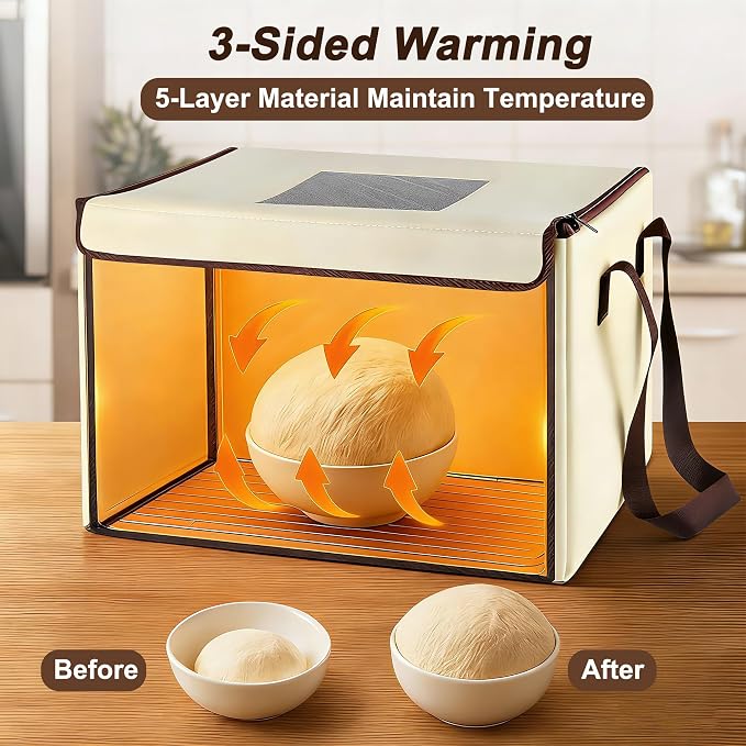 Folding Bread Proofing Box with Fahrenheit Temp Control & Digital Timer, 3-Side Heating Dough Proofer with Metal Rack, Large Foldable Fermenter for Sourdough, Pizza Dough, Yogurt & Kombucha