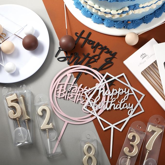 Yerliker 34 Pcs Happy Birthday Cake Toppers Decorations Birthday Candles DIY Cake Decor for Men Women Wedding Anniversary(Boho)