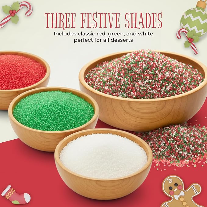 NY Spice Shop Sanding Sugars - 3 Pound Nonpareils Snowflake Red, Green & White Sprinkles - Edible Themed Festive Cooking Decor Sprinkles for Baking Essentials & Dessert Toppings