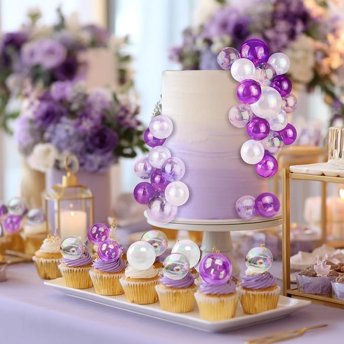 32 PCS Ball Cake Topper Bubble Mini Balloon Topper Ball Cake Picks for Birthday Party Wedding Decoration Supplies
