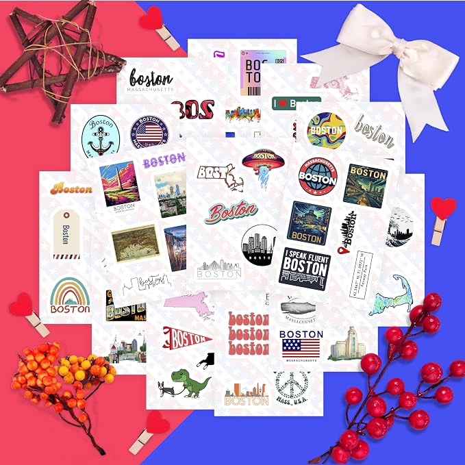 100Pcs Boston Sticker for Water Bottle and Laptop - City Souvenirs, Decorations & Gifts, Waterproof Vinyl Decals, Gifts for Women & Men