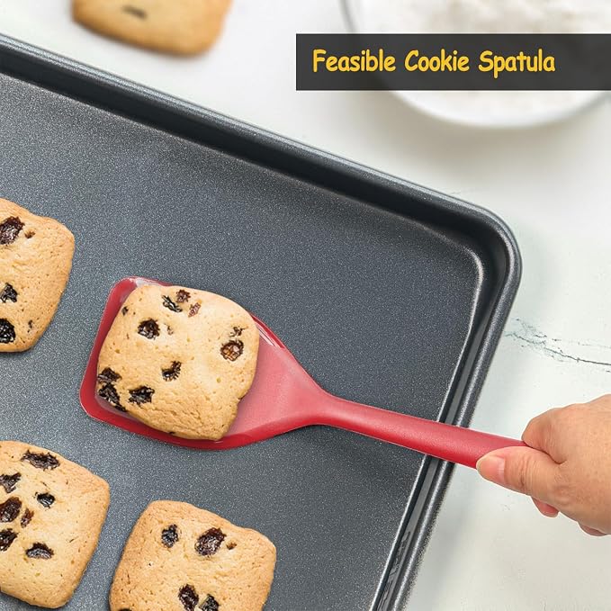 Silicone Spatula Set, 600°F Heat Resistant Silicone Spatula Turner Flipper for Cooking, Non Stick and Non Scratch Kitchen Utensils for Eggs & Pancakes, 4 Pack, Red