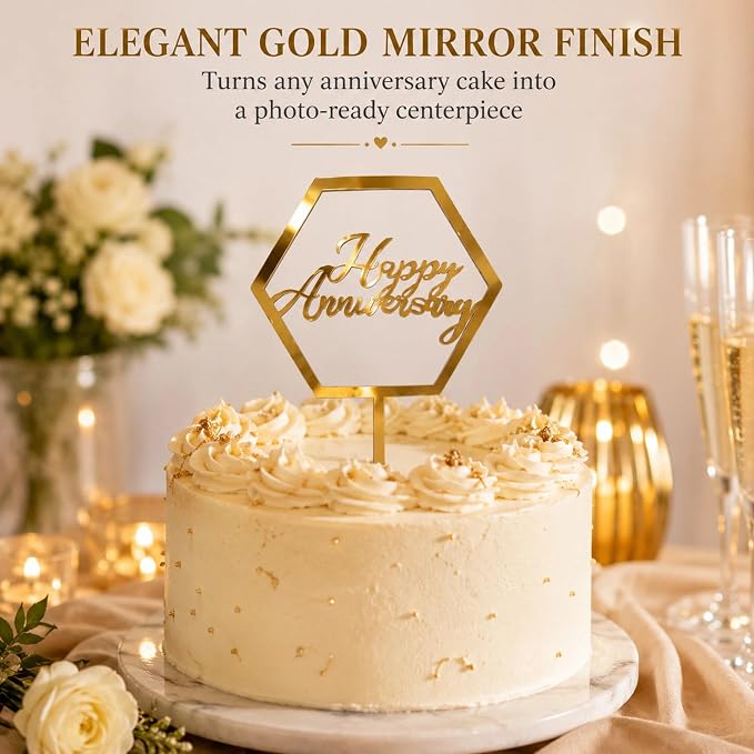 Happy Anniversary Cake Topper,Gold Acrylic Happy Anniversary Cake Toppers for Happy Anniversarys Party Wedding Anniversarys Supplies Party Cake Decor