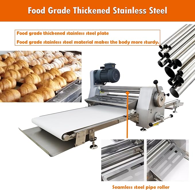 INTSUPERMAI Commercial Dough Sheeter Reversible Fondant Countertop Sheeter Dough Roll Press Machinefor Croissant Danish Pastry Bakery Roller Puff Pastry 70.9"×19.7" Belt Two-way Rollers 110V