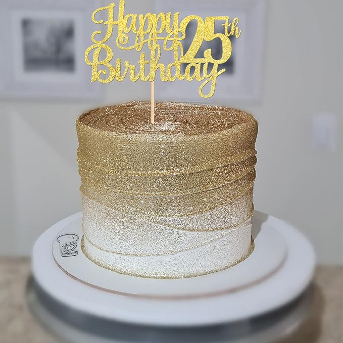 1 PCS Happy 25th Birthday Cake Topper Gold Glitter Cheers to 25 Years Birthday Cake Pick 25 Fabulous Cake Decoration for Happy 25th Birthday Theme Party Decorations Supplies
