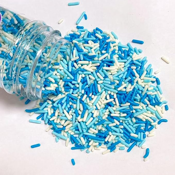 PhilaeEC Blue White Jimmies Sprinkle Edible Soft Jimmies Winter Frozen Sprinkle for Cake Decoration Cupcake Topper Cookie Baking Decorations Halloween Christmas Valentine Supplies 2.75oz/78g