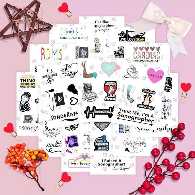100Pcs Sonography Stickers, Ultrasound Stickers for Water Bottle and Laptop - Sonograper Party Supplies & Decorations, Waterproof Vinyl Decals, Medical and Ultrasound Stickers, Gifts for Women & Men