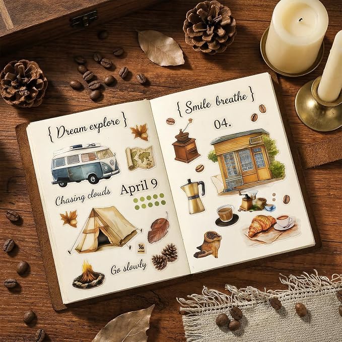 320Pcs Vintage Food Stickers, Transparent PET Waterproof Dessert Coffee Cake Stickers for Scrapbooking, Journaling, Planners, Laptops and Water Bottles (Baking Style)