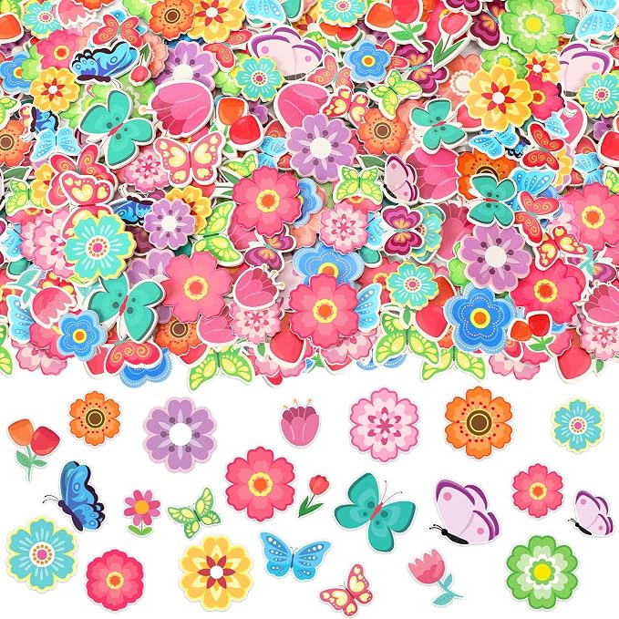 600Pcs Flower Foam Stickers Spring Butterfly Adhesive Stickers | Flower Decals for Kids, School Projects, Classroom Handmade DIY Arts Crafts, Scrapbook, Party Favors Decorations