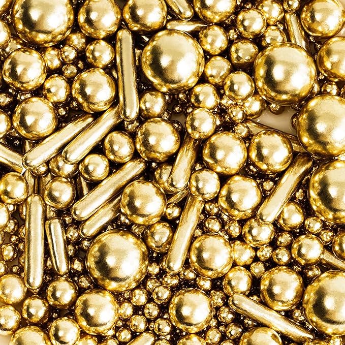 Kasvan Gold Pearl Sugar Sprinkles - Edible Candy Pearls 130g/4.58 Oz, Mix Size, Baking Cake Decorations, Ice Cream Toppings and Cookie Decorating, Wedding Party Chirstmas Supplies (Gold)