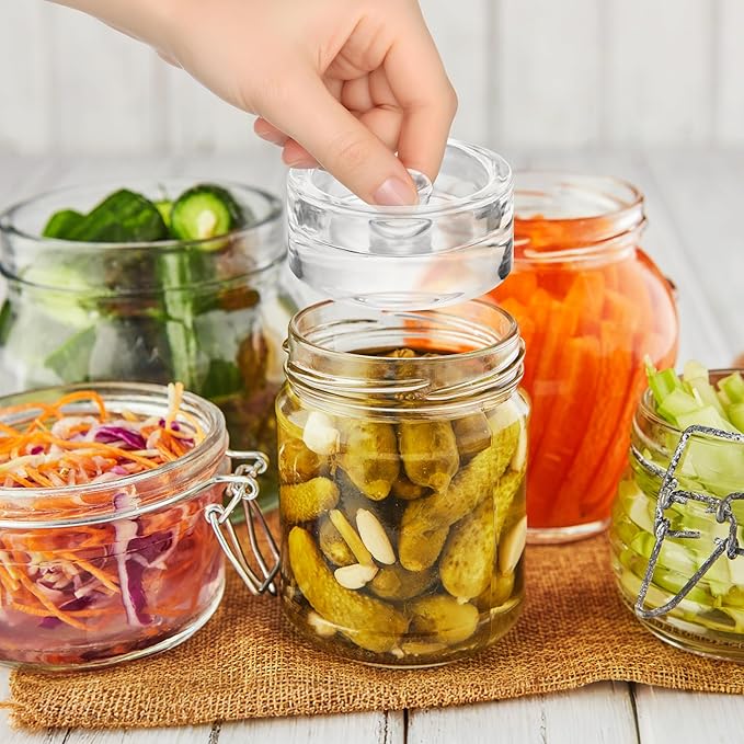Xileanalee Fermentation Weight Glass 4 Pack for Wide Mouth Mason Jar-Easy Grip Handle Fermenting Weights for Pickling -7Oz 2.75inch Canning Weights for Fermenting