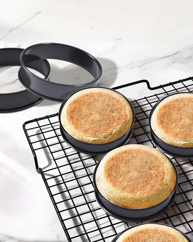 FANGSUN English Muffin Ring 4 Inches, Crumpet Rings Non-stick, Double Rolled Stainless Steel Ring Molds for Cooking Set of 6, Round Baking Egg Rings for Food, Breakfast, Metal Pastry Tart Rings