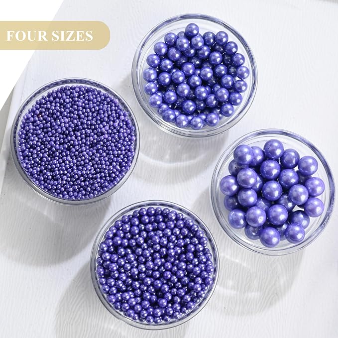 Homankit Edible Purple Pearl Sprinkles for Baking, 4 Sizes Mix Sugar Pearls Cake Decorations for Cupcake Toppers Cookie Decorating Birthday Party Wedding Mardi Gras Christmas Supplies