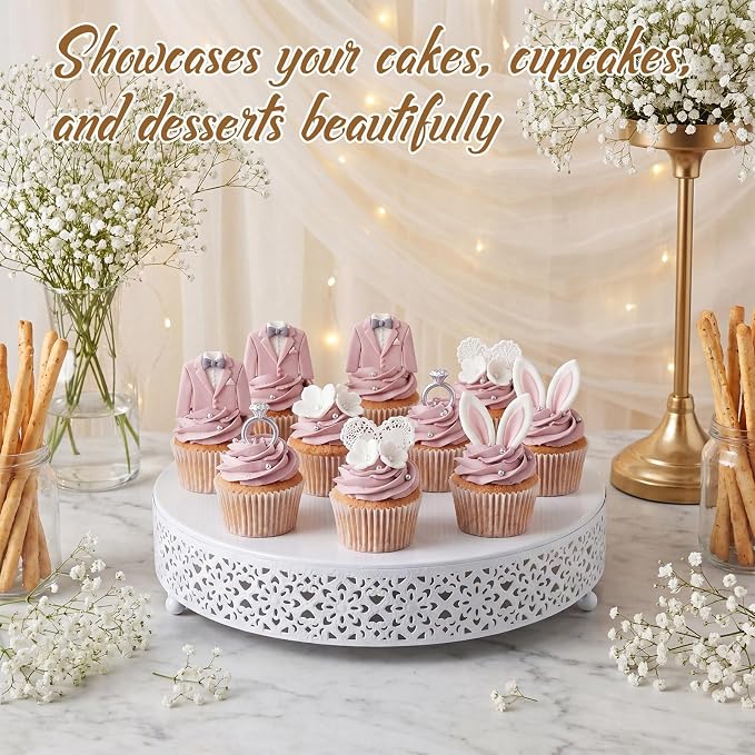 Wenqik White Cake Stand 12 Inch Round Metal Cupcake Dessert Wedding Cake Stand Cookies Display Holder Modern Design Fruit Serving Tray for Table Wedding Birthday Anniversary Party