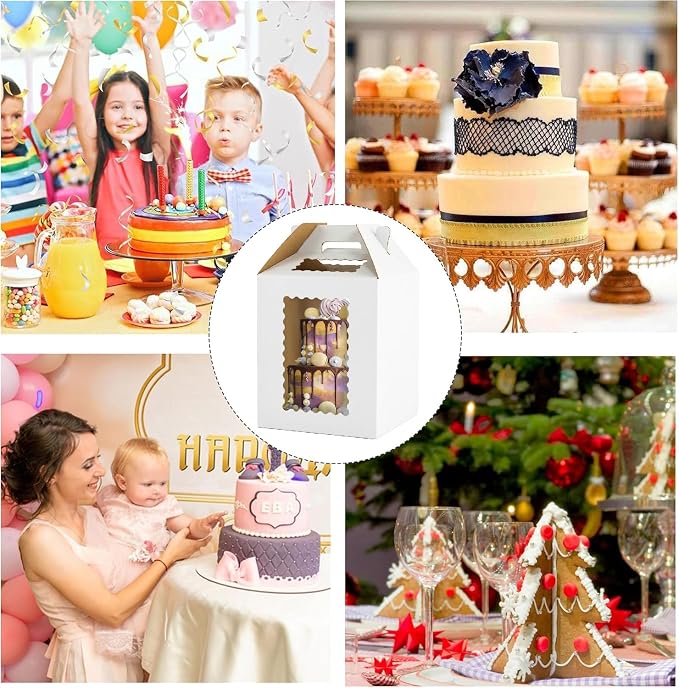 3 Pack 12x12x14Inch Tall Cake Boxes for Tier Cakes,10in 12in Tall Cake Carrier, Large Tiered Cake Box, Layer Cake Box, large cake box,Durable White Bakery Box