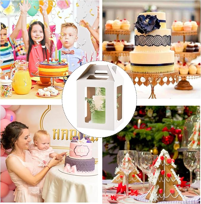 XININSUN Tall Cake Boxes with 6 windows,12x12x14 Tall Cake Carrier, Tiered Cake Box, Layer Cake Box, large cake box,Ideal for 10" & 12" Tiered Cakes (2 Pack-White)