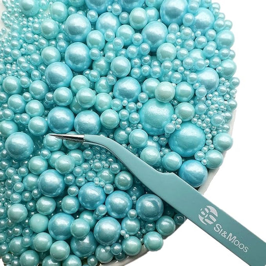 SE Si&Moos Baby Blue Edible Pearls Light Blue Pearl Sprinkles for Cake Decorating Edible Cake Sugar Pearls Halloween Christmas Cookie Decorations Edible Baby Shower Cake Decorations for Cakes,Cupcakes Toppers 3.5 OZ with Tweezers