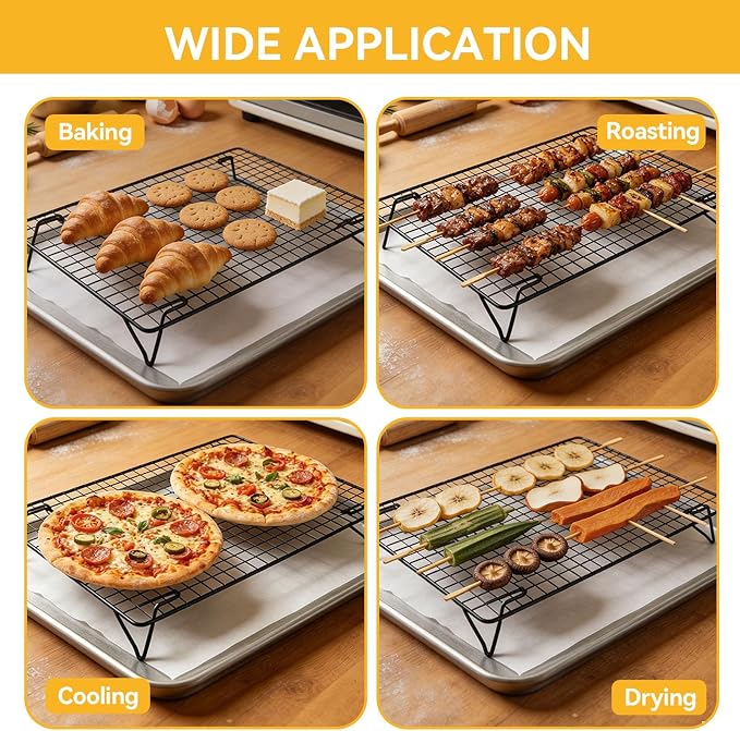 Cooling Rack with Legs, Nonstick Collapsible Wire Rack Stackable Cooling Grid Cookie Wire Grid with Folding Leg for Cooking, Baking, Roasting, Drying Cookie Cake Pizza