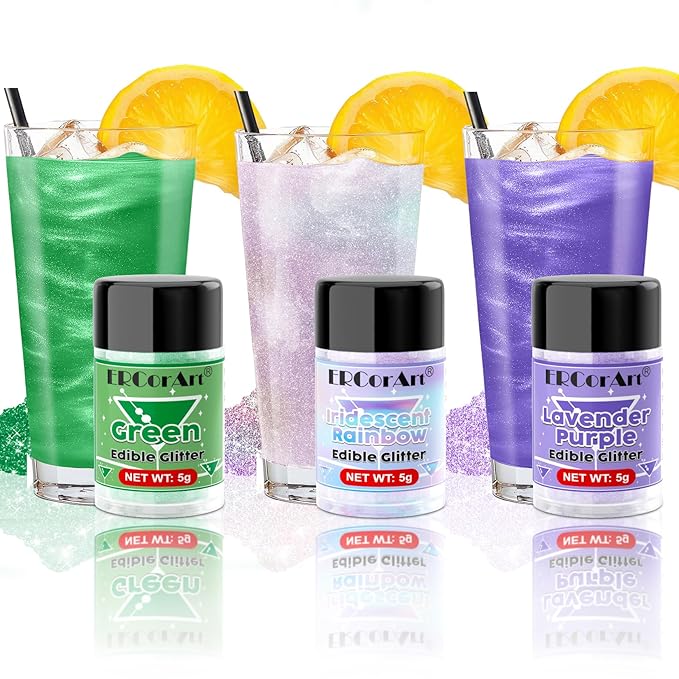 Edible Glitter - 3 Colors Luster Dust Edible, Food Grade Iridescent Glitter for Drinks, Christmas Shimmering Glitter for Cake Decorations, Cocktails, Fondant, Party, Jello - 5g
