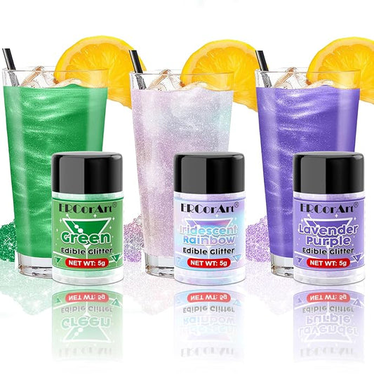 Edible Glitter - 3 Colors Luster Dust Edible, Food Grade Iridescent Glitter for Drinks, Christmas Shimmering Glitter for Cake Decorations, Cocktails, Fondant, Party, Jello - 5g
