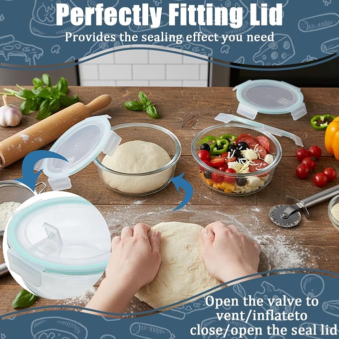 2 Pack Pizza Dough Proofing Basket, Proofing Box with Clear Airtight Lid, Food Storage Container for Bread, Fermentation Storage for Sourdough, Ideal for Daily Baking and Kitchen Organization