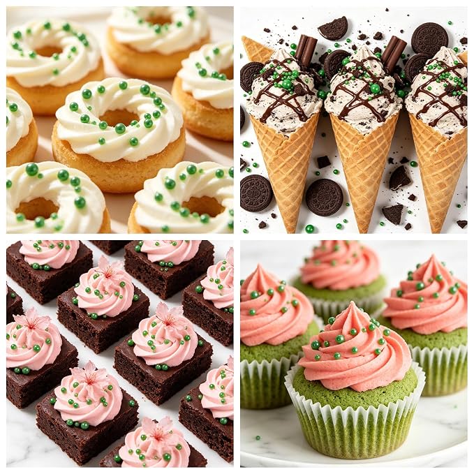 Deep Green Pearl Sugar Candy Sprinkles, 130g/4.58oz, Edible Green Sugar Pearls Sprinkles for Cake Decorating, Baking Cake Decorations, Cupcakes, Cookies, Party Holiday Supplies