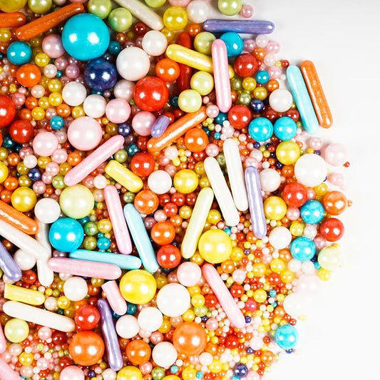 Kasvan Rainbow Pearl Sugar Sprinkles - Edible Mixed Candy Pearls 130g/4.58 Oz, Mix Size, Baking Cake Decorations, Ice Cream Toppings and Cookie Decorating, Wedding Party Chirstmas Supplies (Mixed)