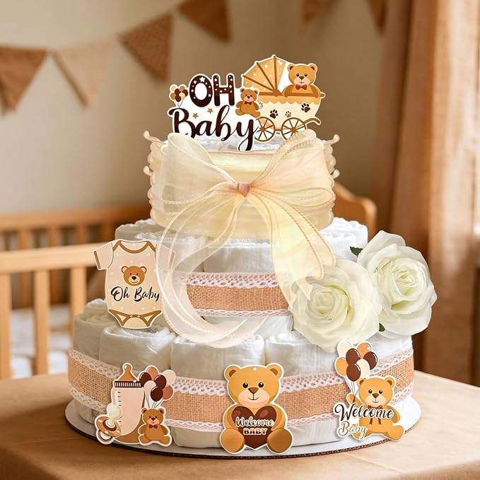 Boho Baby Shower Diaper Cake Decorating Kit Party Supplies Gender Reveal Decorations Baby Shower Gifts Cake Topper