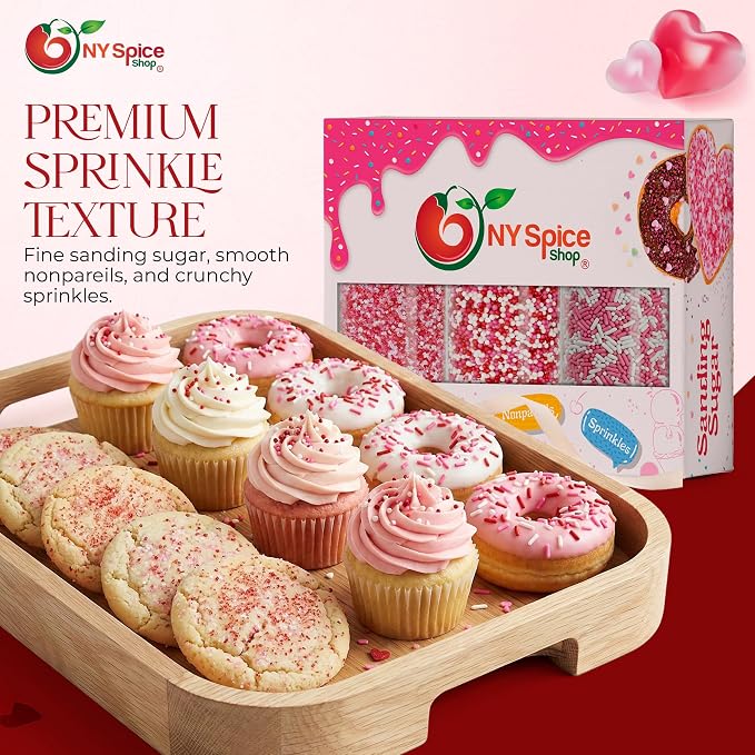 NY Spice Shop Sprinkles Nonpareils & Sanding Sugar - 12 Ounce Mix Red Pink White Sprinkles for Holiday Dessert Decoration - Baking Decoration for Cupcakes Cookies Cakes and Dessert Toppings