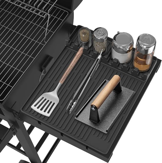 Silicone Griddle Tools Mat for Blackstone - Large Silicone Spatula Mat with Drip Pad - Griddle Mats BBQ Grill Accessories - Blackstone Griddles Accessories, Gifts for Men(Black)