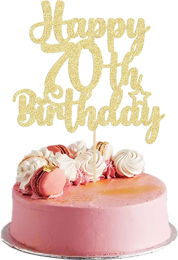 Gyufise 1Pc Happy 70th Birthday Cake Topper Glitter 70 & Fabulous Cheers to 70 Years 70th Birthday Cake Pick for Celebrating 70th Birthday Anniversary Party Cake Decorations Supplies Gold