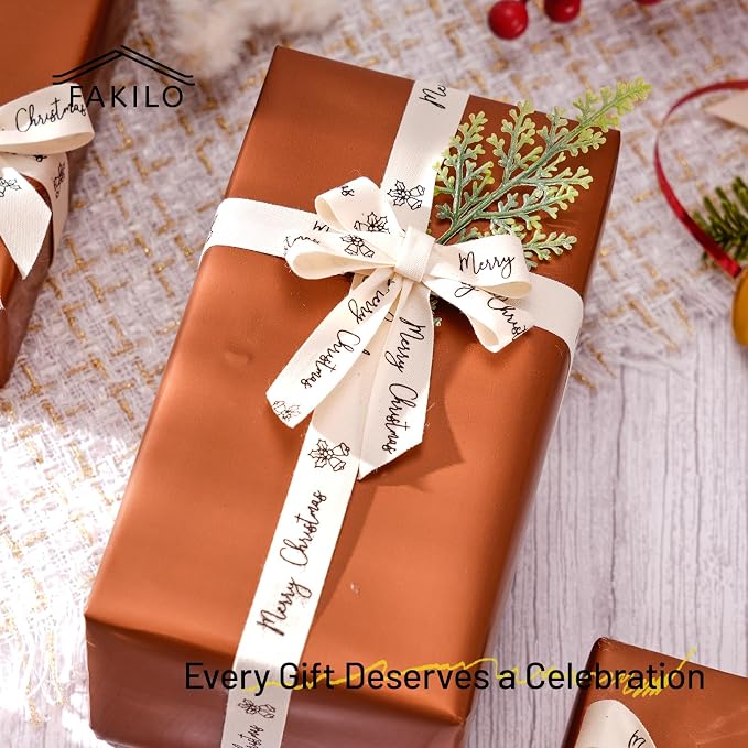 Merry Christmas Printed Ribbon 5/8 Inch x 10 Yards Cotton Ribbon for Gift Packaging, Party Decorations, Anniversary Decoration, Handmade Cards