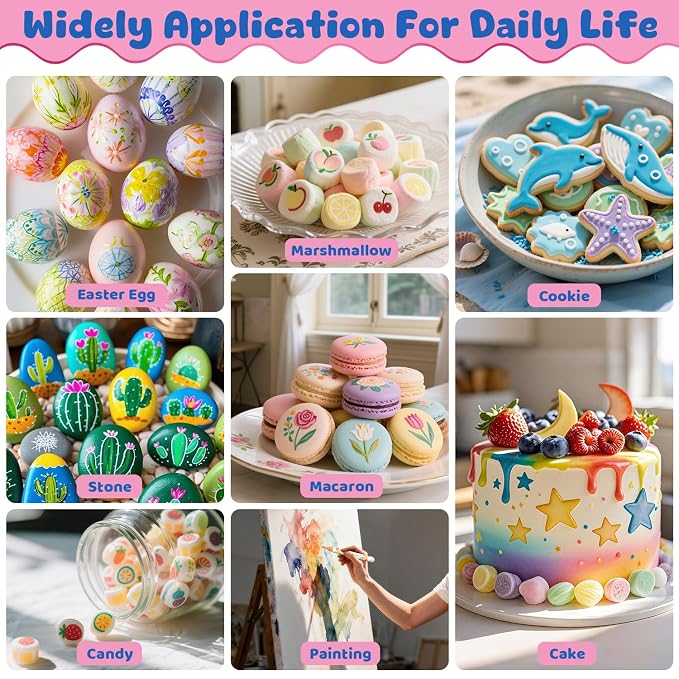 Edible Markers, 8pcs Food Coloring Pens Soft Brush Tip Food Markers, Food Grade Gourmet Writer, Edible Pens for Cookie Decorating, Cakes, Desserts, Frosting, Fondant, Easter Eggs