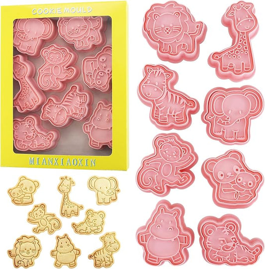 Forest Animal Cookie Cutters with Cookie Stamps 8 Pcs 3D Cartoon Cutter Molds for Fondant Biscuit Cheese Baking (Animal)