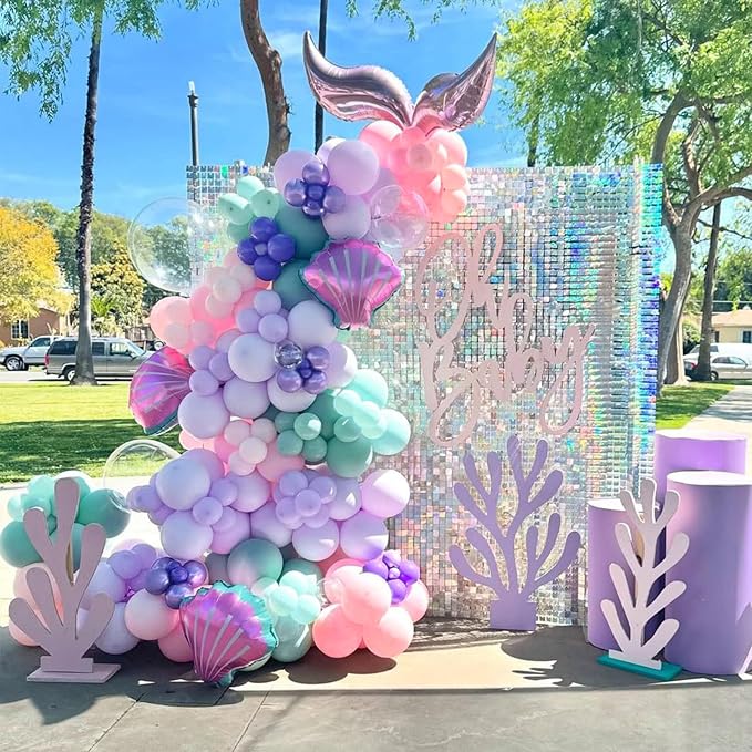 Mermaid Balloon Garland Arch Kit,154pcs Little Mermaid Party Decorations Include Pastel Pink Purple and Teal Blue Latex Balloons for Baby Shower Birthday Ocean Themed Under the Sea Party Decorations