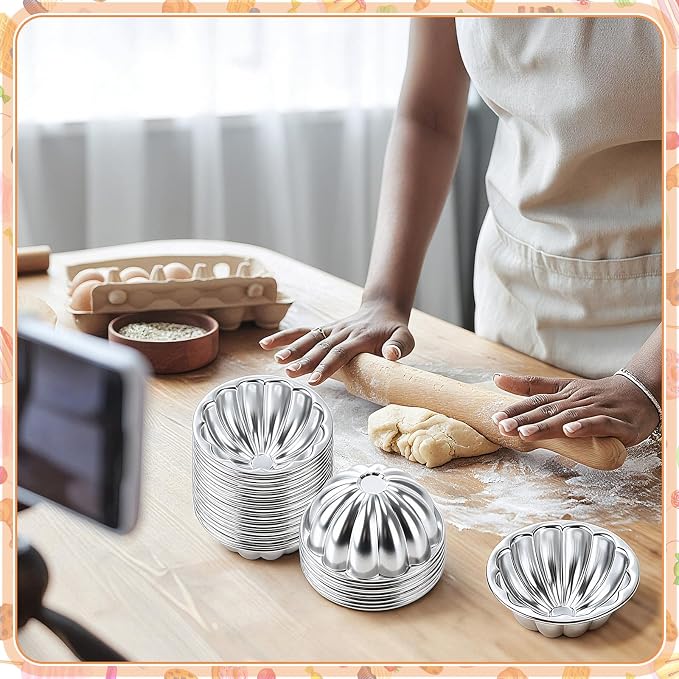 Honeydak 24 Pack Pudding Cup Pans Mini Fluted Cake Small Jelly Pans Aluminum Alloy Reusable Cake Tartlets for Baking Egg Tart Flan Cupcake Bread Muffin Brownie Pudding, Non-sticky(R-22)