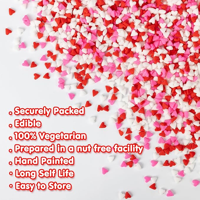 Edible Heart Sprinkles for Cake Decorating,Red Pink White Small Heart Shapes Mix,Miniature Sugar Sprinkle for Baking Decorations,Cake Ice Cream Cookies Cupcake Chocolate Topper Birthday Wedding Mother's Day Supplie