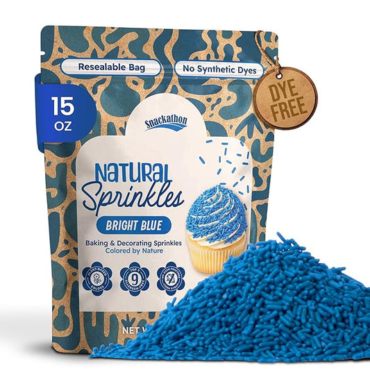 Snackathon Natural Sprinkles for Baking & Decorating, Dye-Free Blue Sprinkles, 15 oz Bulk Jimmies in Resealable Bag - Naturally Colored, No Artificial Dyes, Gluten-free for Cupcakes, Cookies & Ice Cream