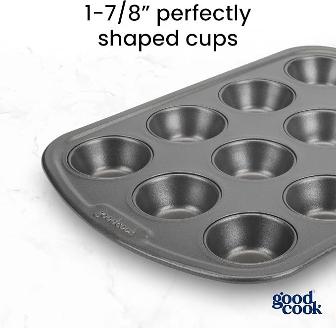 GoodCook Everyday Nonstick Steel Mini Muffin Pan , 12 cup, Gray