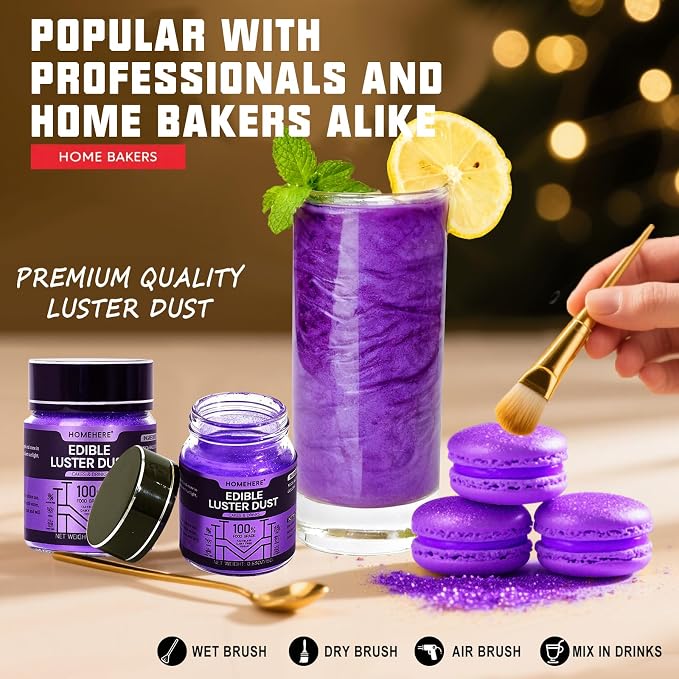 HomeHere Edible Luster Dust Food-Grade Glimmer Powder Glitter for Cake Decorating 15g, Edible Sprinkle Glitter for Cocktails Drinks Baking Candy Dessert Chocolate Vegan Tasteless