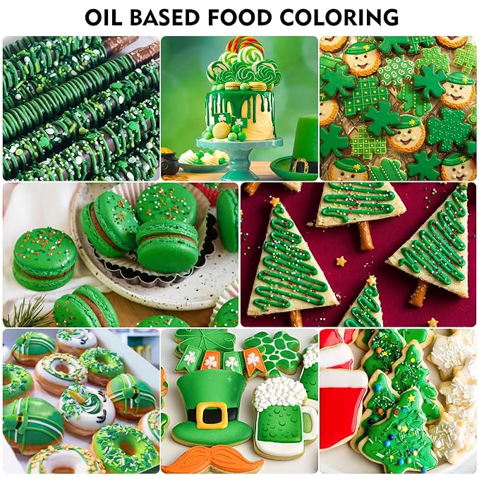 Oil Based Food Coloring - Vibrant Food Coloring for Chocolate, Candy Melts, Baking, Cake Decorating - Upgraded Edible Food Color Dye for Icing, Fondant,Butter, Cookie, DIY Crafts - 2 Fl.oz (Green)