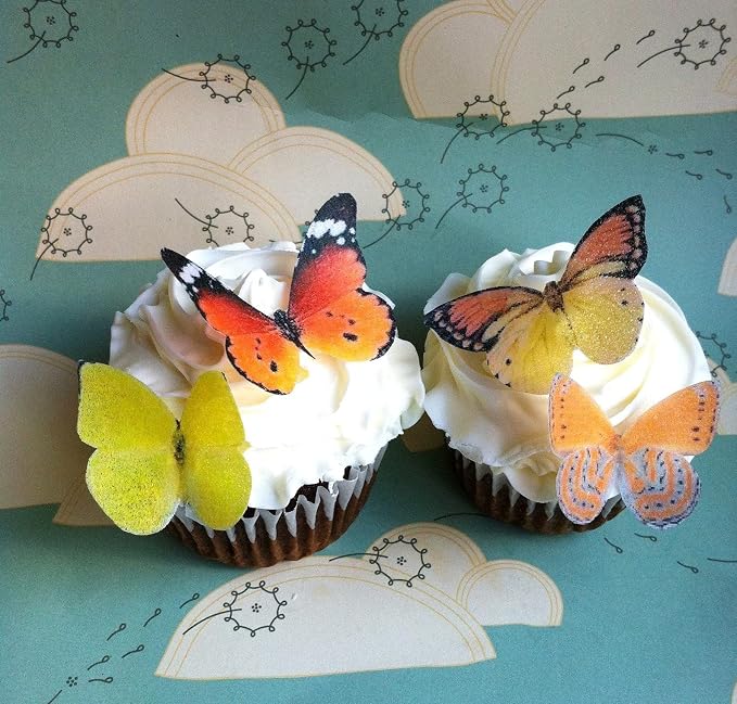 Sugar Robot Inc. Edible Butterflies Small Premium Crafted Made in the USA Cake and Cupcake Toppers, Decoration (Orange and Yellow)