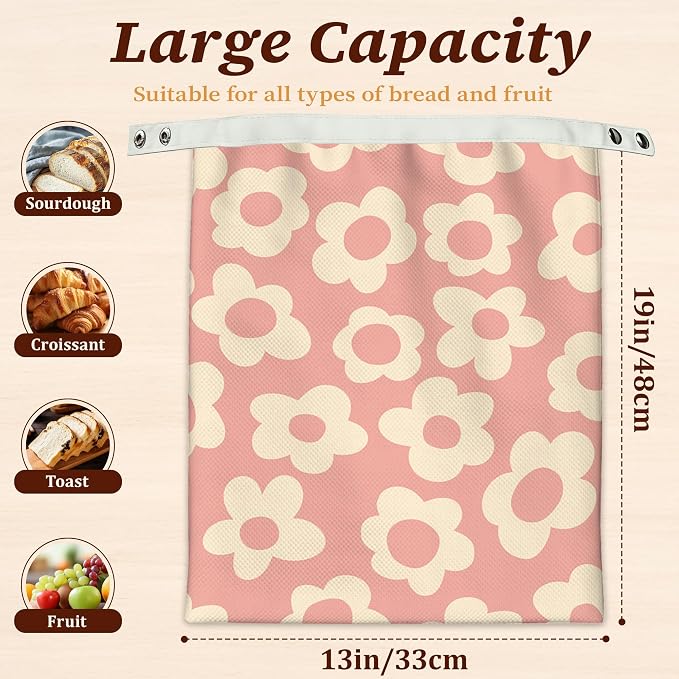 Beeswax Bread Bags, 2 Pack for Homemade Bread and Sourdough Storage | Abstract Pink, Reusable Polyester Bread Storage With Beeswax Coating And Snap Closures