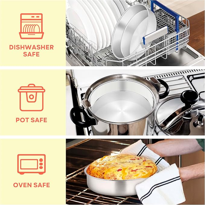 Herogo Cake Pan 6 Inch Round Set of 3, Stainless Steel Nonstick Layer Tier Birthday Wedding Cake Pans, Fit Oven Pots Pressure Cooker, Mirror Finish, Dishwasher Safe