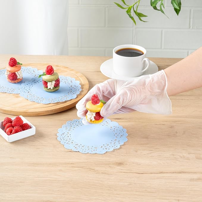 Restaurantware-Pastry Tek 6 x 6 Inch Placemat, 4000 Disposable Table Doilies - Elegant Lace Finish, Long Lasting, Sky Blue Paper Placemat, for Pastries, Cupcakes, Desserts