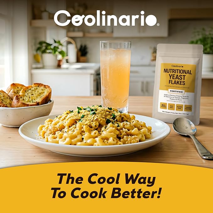 Coolinario Nutritional Yeast Flakes, Fortified (10 OZ) Vegan Seasoning | Savory Cheese-Like Flavor, Rich in B-Vitamins, B12, Protein & Fiber, Ideal for Pasta, Popcorn & Sauces, Gluten-Free