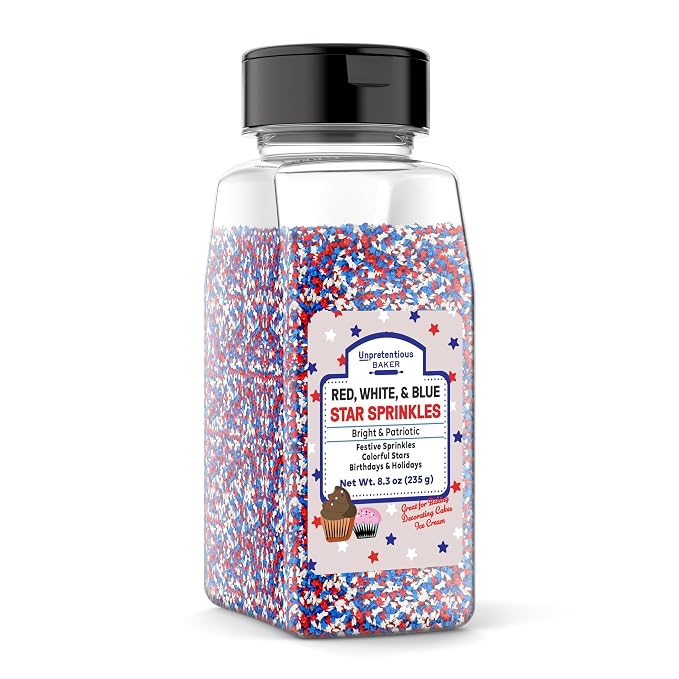 Unpretentious Red, White, and Blue Star Sprinkles, Patriotic Stars, Decorative Dessert Topping (Patriotic Sprinkles)